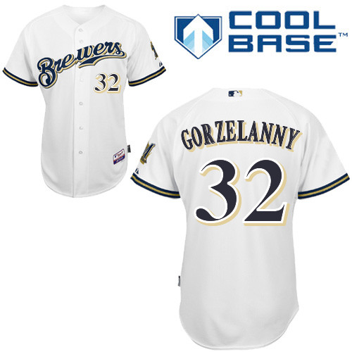 Tom Gorzelanny #32 MLB Jersey-Milwaukee Brewers Men's Authentic Home White Cool Base Baseball Jersey